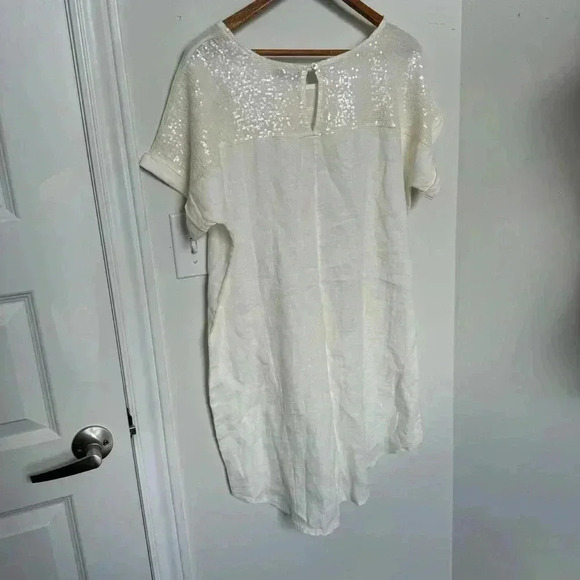 NWT ITALIAN LINEN DRESS WITH SEQUINS SHABBY CHIC COTTAGECORE COASTAL COWGIRL L - Picture 6 of 6